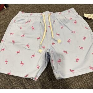 Drill Men’s Light Blue And Pink Flamingo Print Shorts Size Medium